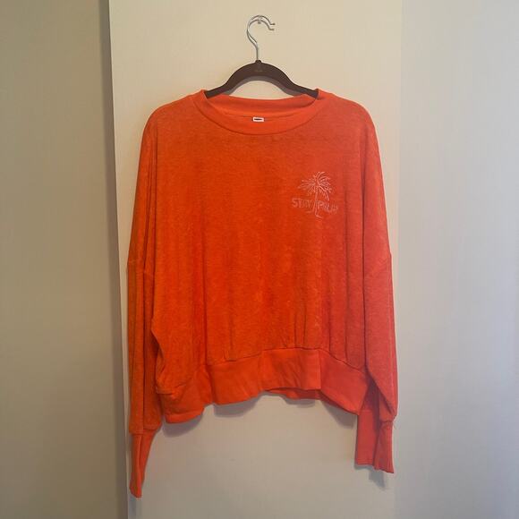 Old Navy Orange Loose Cropped Long-Sleeve Performance Slub-Knit Terry Sweatshirt - Picture 2 of 6